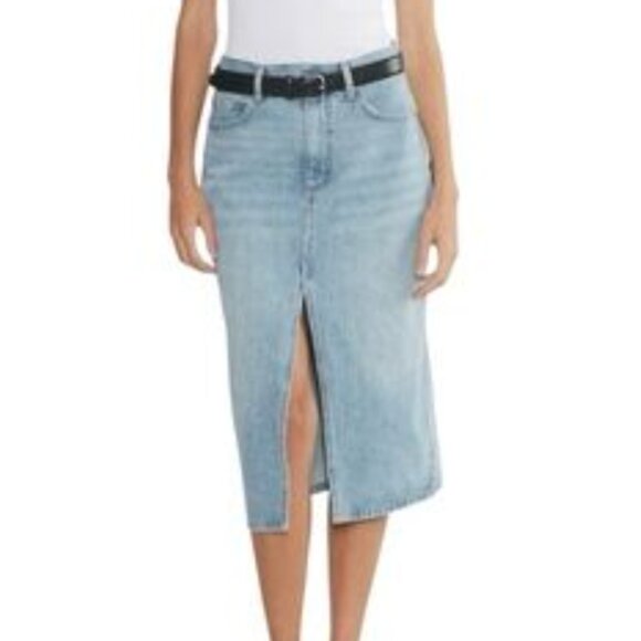 Women Belle Vere Split Denim Midi Skirts Casual Minimalist in Light Blue Size 6 - Picture 1 of 9